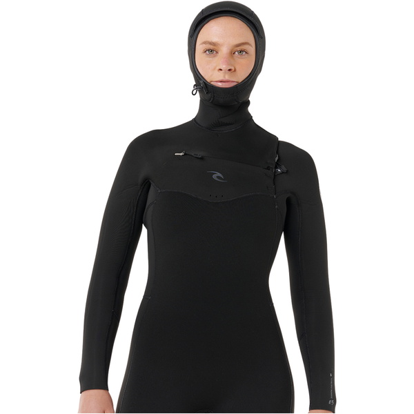 2026 Rip Curl Womens Dawn Patrol 6/4mm Hooded Chest Zip Wetsuit 171WFS - Black